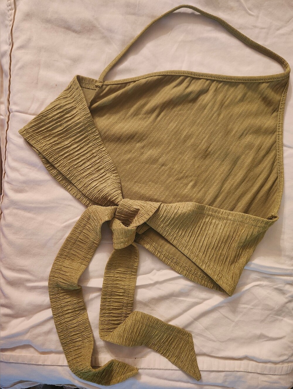 SHEIN Olive Tie-Front Ribbed Crop Top Halter